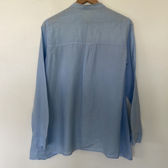 Eileen Fisher | 100% Organic Irish Linen Blue Collarless Button Down Tunic XS - Picture 8 of 13